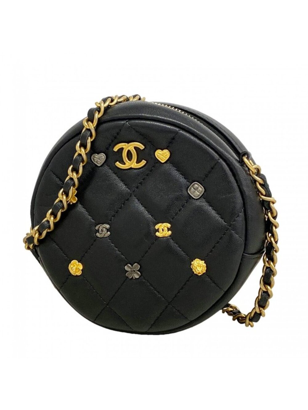 Chanel Shoulder Bag Quilted Lambskin Black Gold
